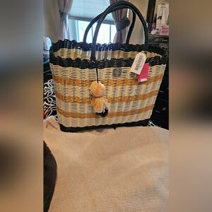 Simply Southern Woven Tote with Cream and Tan Stripes